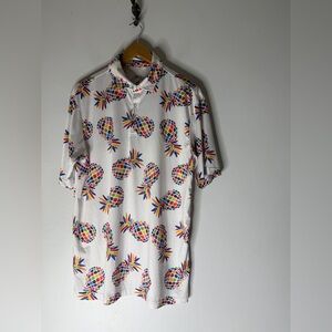 Proud 90 Ninety Polo Mens Lg Golf Shirt White Pineapple‎ Performance Stretch EUC